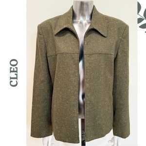 CLEO PETITES Wool Blend Jacket | Size 14 | Made in Canada | Zipper Closure Lined